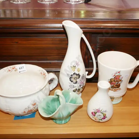 small floral pot, ceramic basket, vases, beer mug