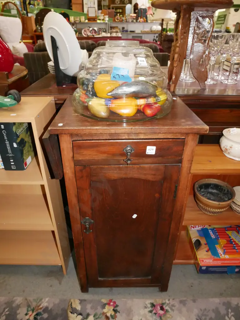 beech Edwardian bedside cabinet with drop side top Image 1++