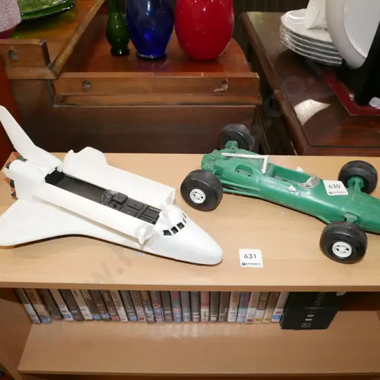 toy racing car, space shuttle