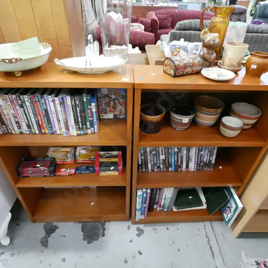 matching pair of rimu bookcases Each H-920 W-610 D-210 - blue dots