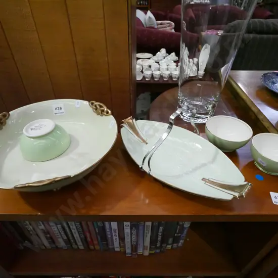 Carlton footed bowls - stains and crazing, dish, 3x small Royal Winton bowls