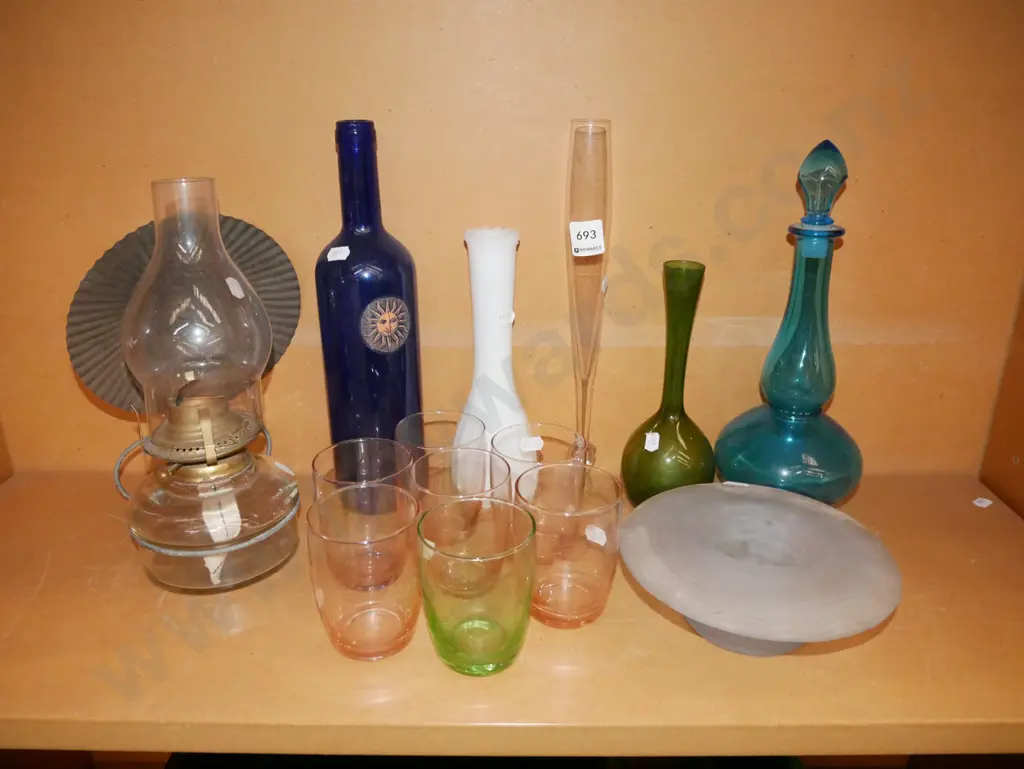 shelf; lantern, glass tumblers, vases etc Image 1++
