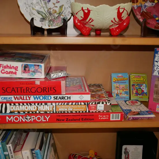 shelf of board games