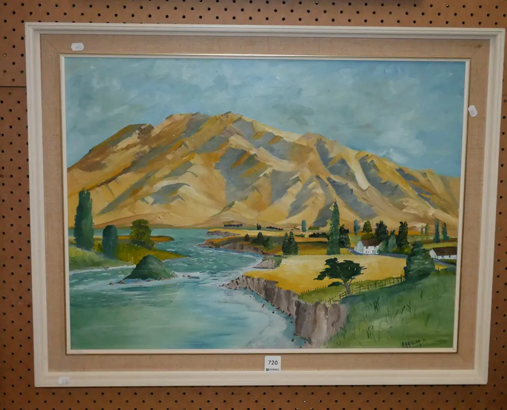 framed oil - mountain and river scene Image 1++