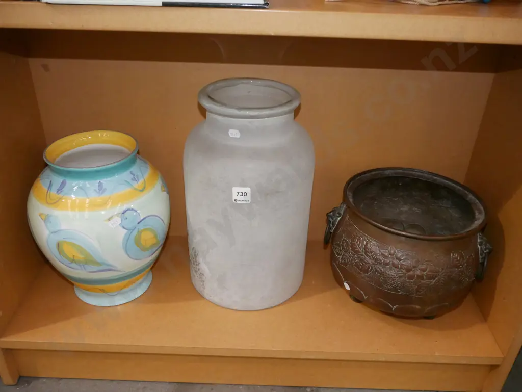 tall glass jar, copper footed jardiniere, pottery jar Tallest H-340 Image 1++