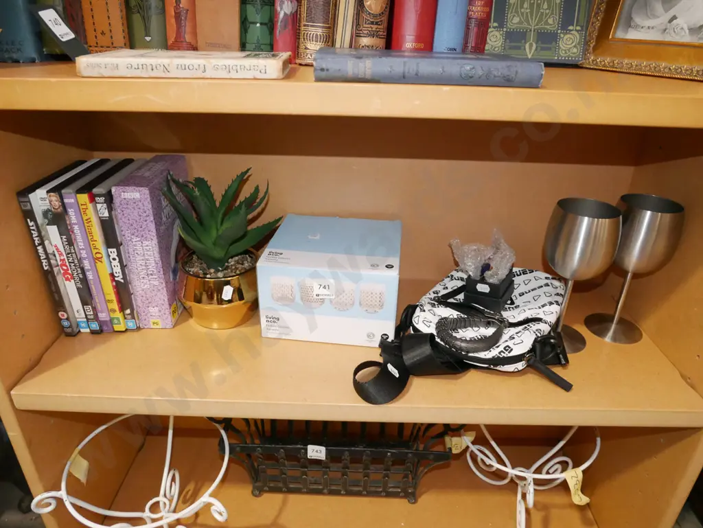 shelf; glasses, DVDs, faux plants etc Image 1++