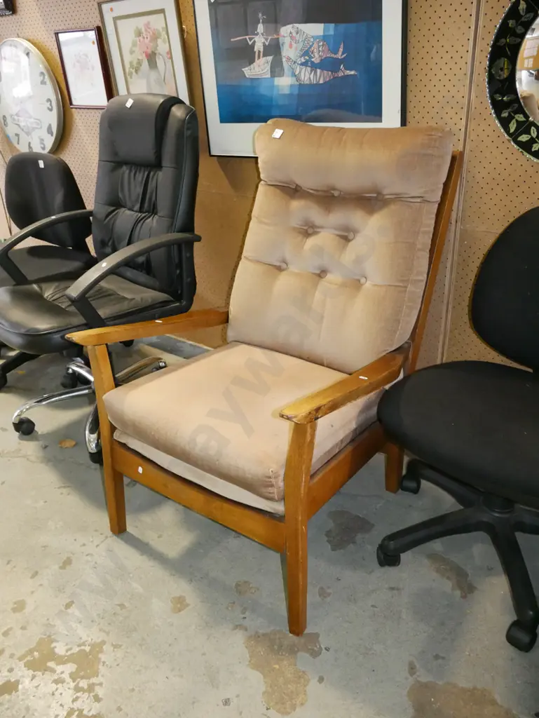mahogany mid-century armchair - fabric need attention Image 1++