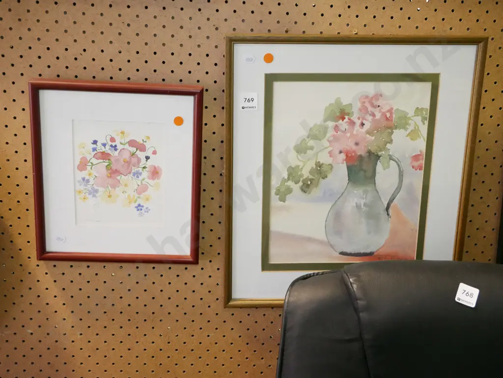 2x framed watercolours - orange dots Image 1++