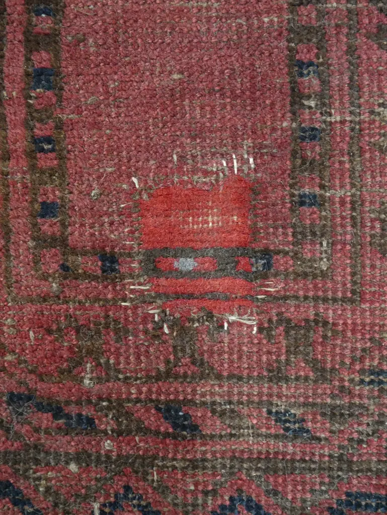 Persian style hand woven floor rug - dark reds, browns, black - fading and a repair/patch L-2190 W-1200 Image 1++
