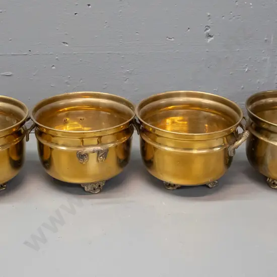 set of 4 Indian brass footed and handled jardinieres H-120 W-190 at handles
