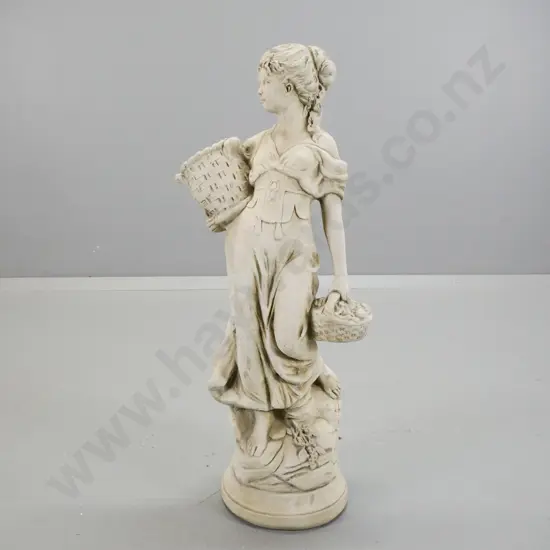 cast concrete garden ornament - woman with baskets H-680 D-220 at base
