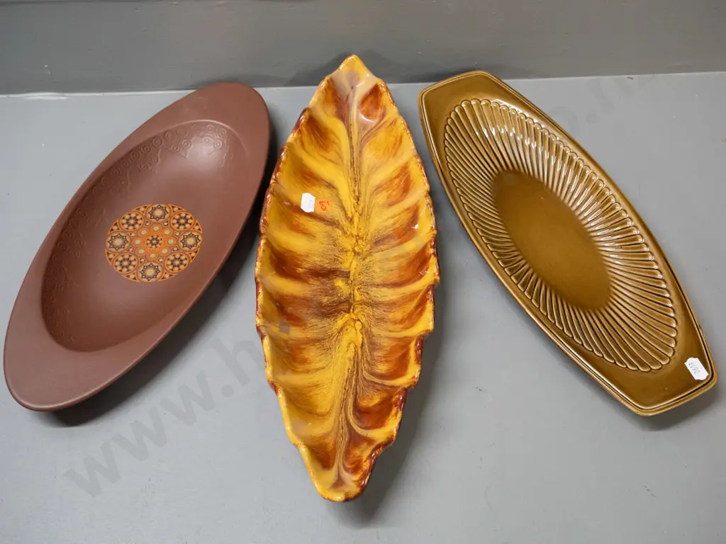 3 retro narrow dishes - 2 Carlton Ware and one (Blue Mountain?) marked Made in Canada L-400 Image 1++