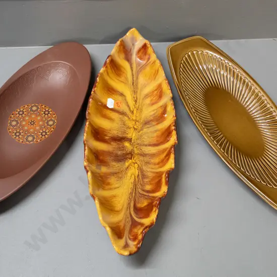 3 retro narrow dishes - 2 Carlton Ware and one (Blue Mountain?) marked Made in Canada L-400