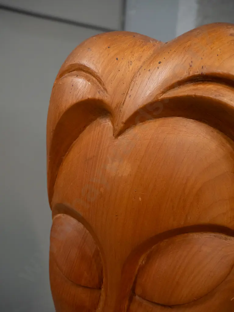 retro carved timber female head on timber base - marked JM '67 on back. H-610 W-235 Image 1++