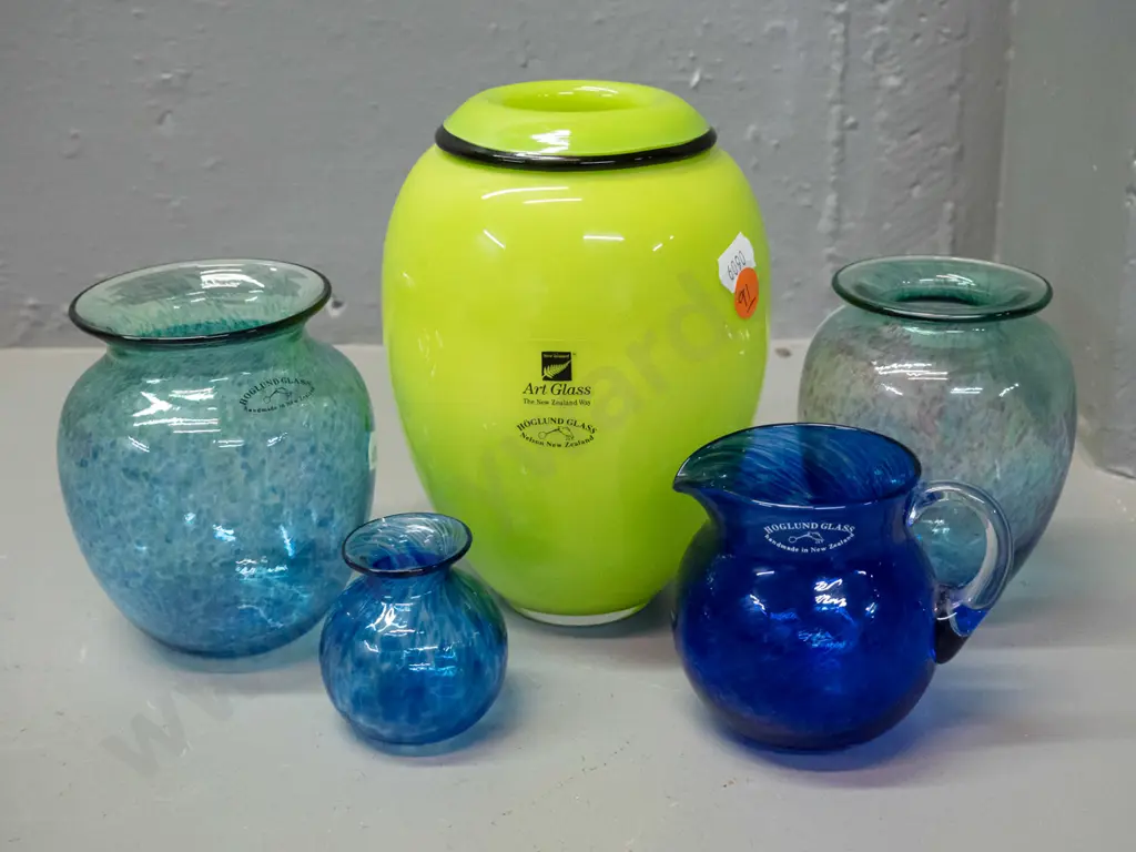 5 Hoglund NZ art glass vases - largest is H-165 D-110 Image 1++