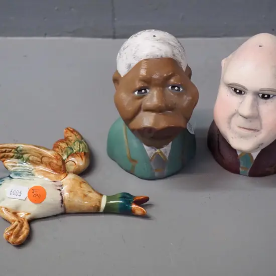 small Beswick wall duck and a South African Mandela and De Klerk salt & pepper set with Baker St Originals label - duck