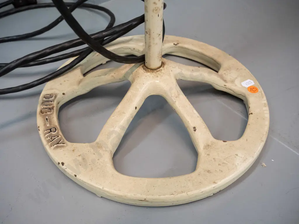 vintage "Duo Ray" infrared heat lamp on heavy industrial cast metal and chrome adjustable angle base, power cord with Image 1++