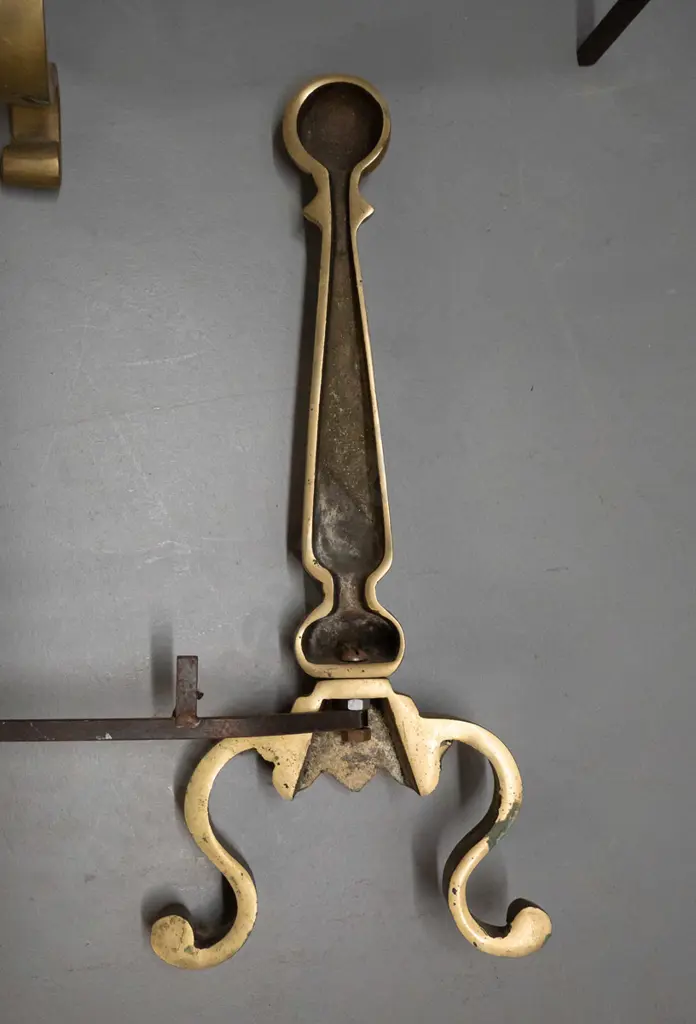 pair of cast brass and cast iron andirons / fire dogs - ends are H-450 W-200 Image 1++