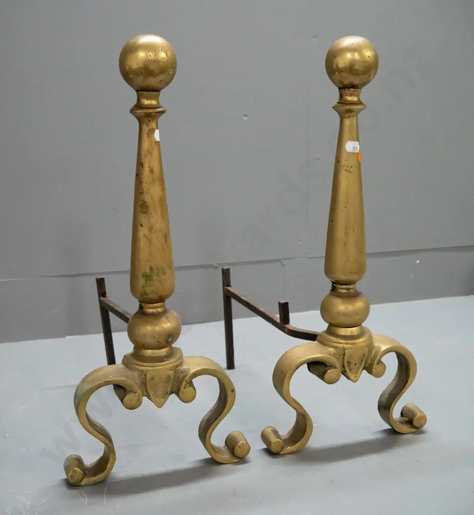 pair of cast brass and cast iron andirons / fire dogs - ends are H-450 W-200 Image 1++