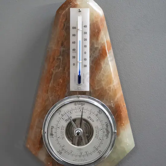 Smiths England wall barometer on heavy alabaster marble - some scratches to marble H-290 W-170