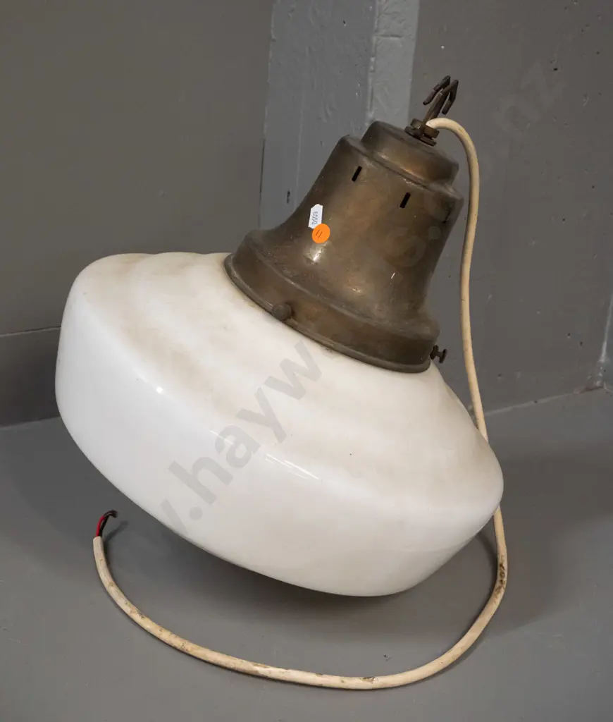 deco large milk glass ceiling light fitting with brass journal H-340 D-340 Image 1++