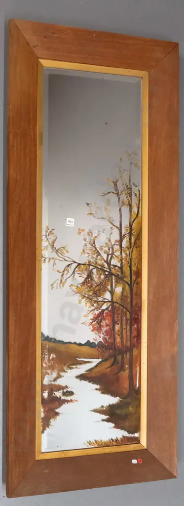 oak framed painted bevelled edge mirror H-1430 W-580 (slight desilvering) Image 1++