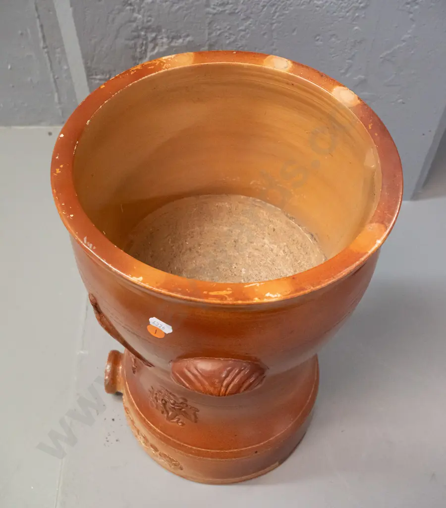 vintage W.M White Dunedin salt-glazed part water filter base with applied decoration and handles - centre filled in for Image 1++