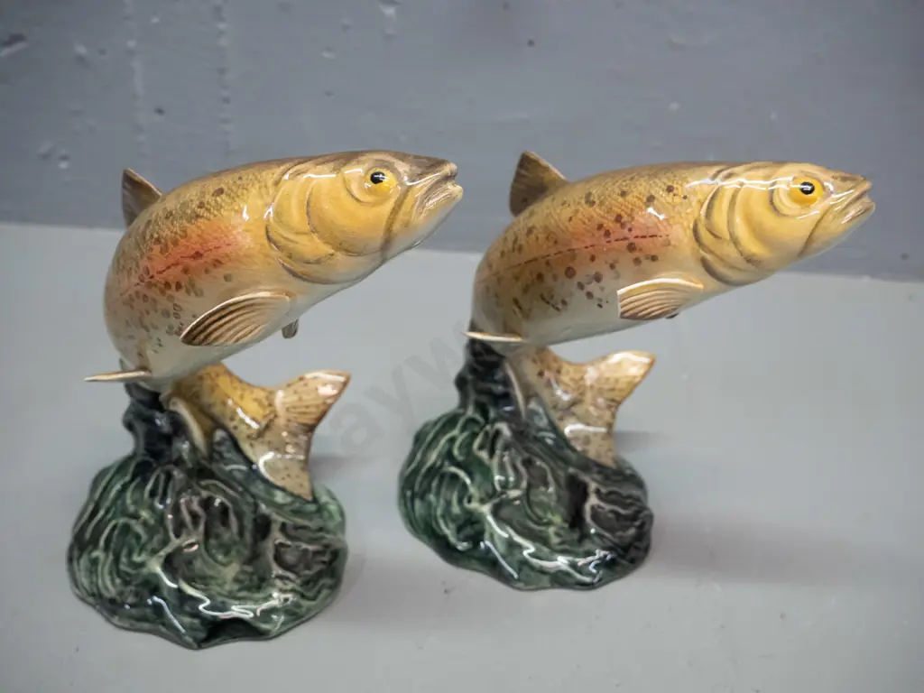 2 Beswick leaping trout figures - one has a piece broken off one fin H-170 Image 1++