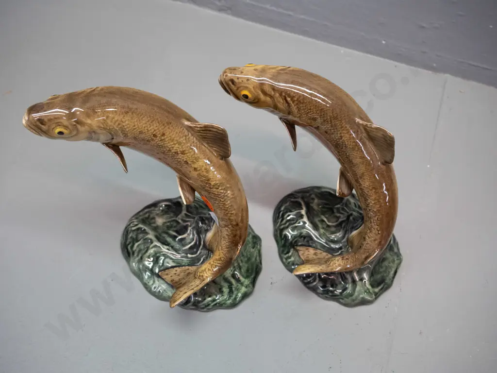 2 Beswick leaping trout figures - one has a piece broken off one fin H-170 Image 1++