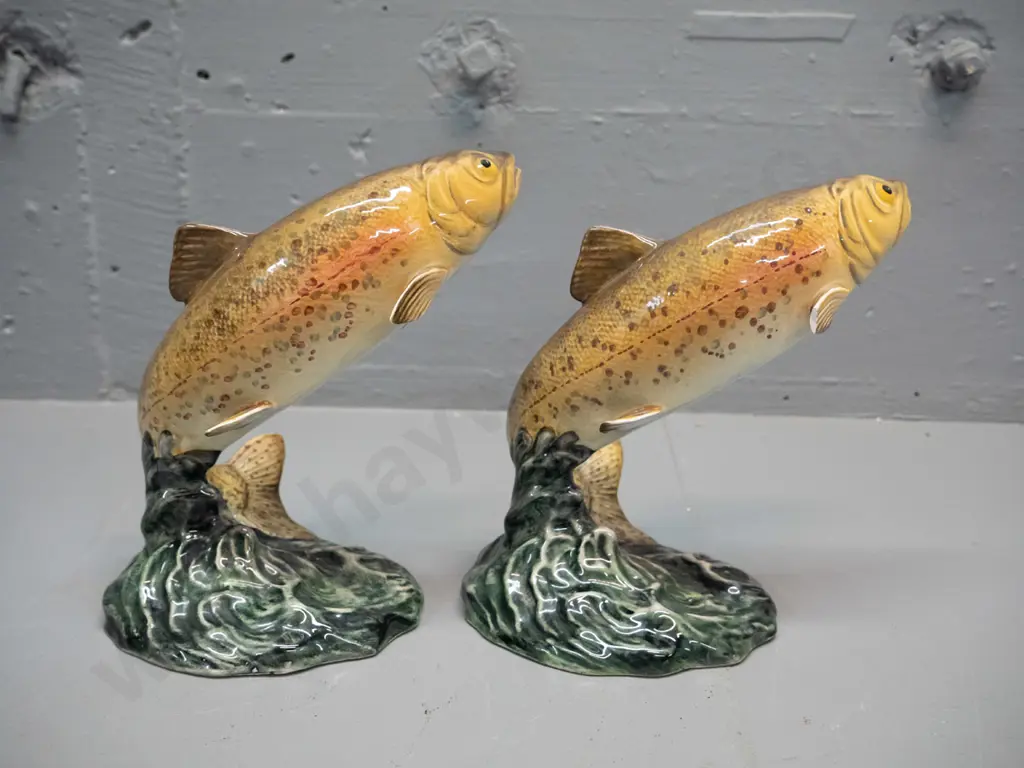 2 Beswick leaping trout figures - one has a piece broken off one fin H-170 Image 1++