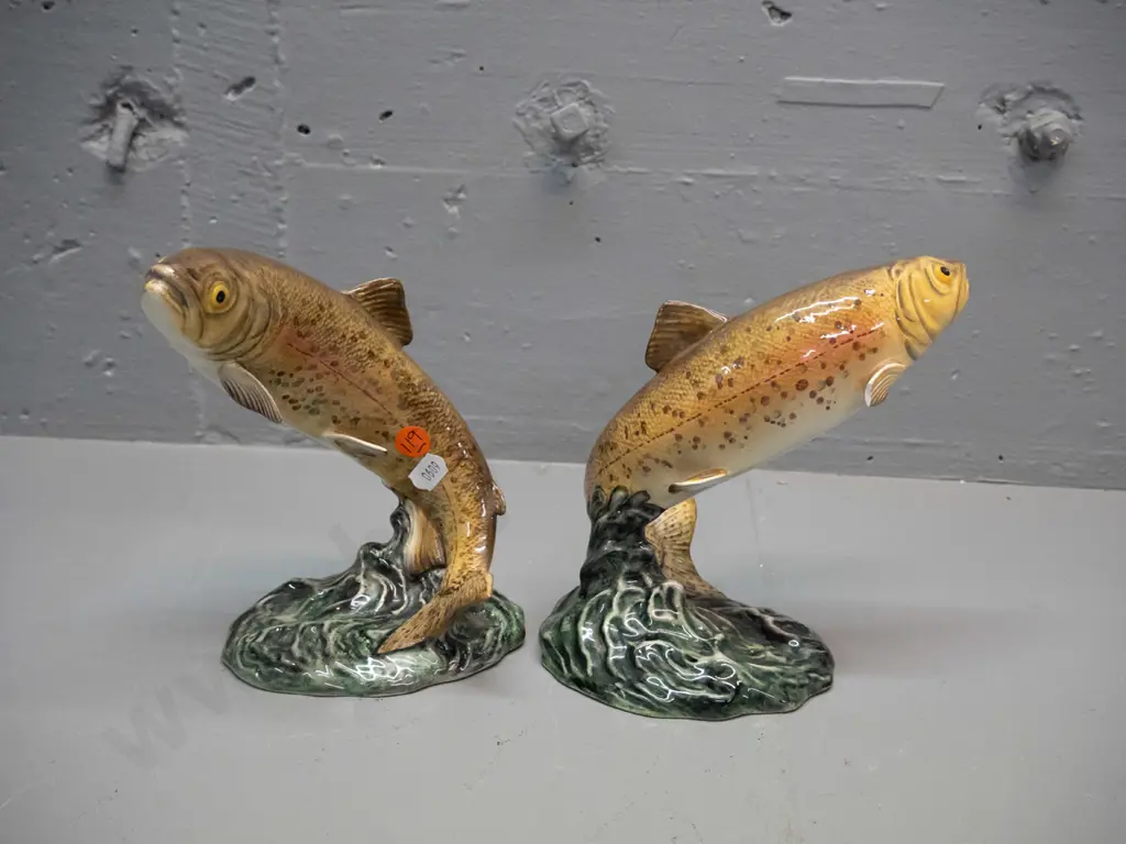 2 Beswick leaping trout figures - one has a piece broken off one fin H-170 Image 1++