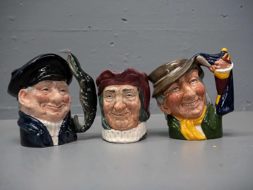 3 small/medium size Royal Doulton character jugs - Punch & Judy Man H-110, Lobster Man, Simon the Cellarer Image 1++