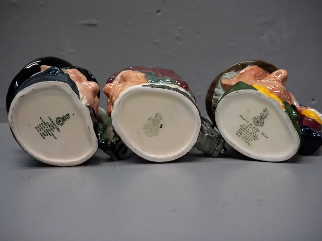 3 small/medium size Royal Doulton character jugs - Punch & Judy Man H-110, Lobster Man, Simon the Cellarer Image 1++