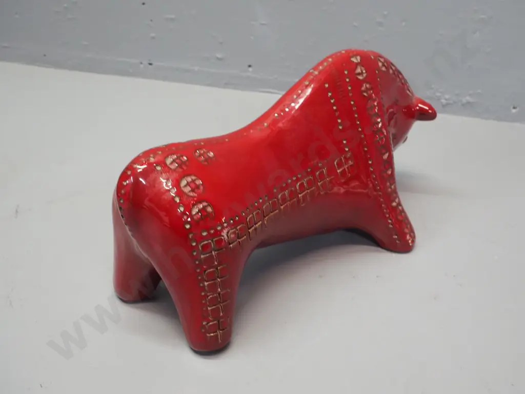 retro Italian Bitossi red ceramic bull figure - some glaze fretting / scratches. H-160 L-310 Image 1++