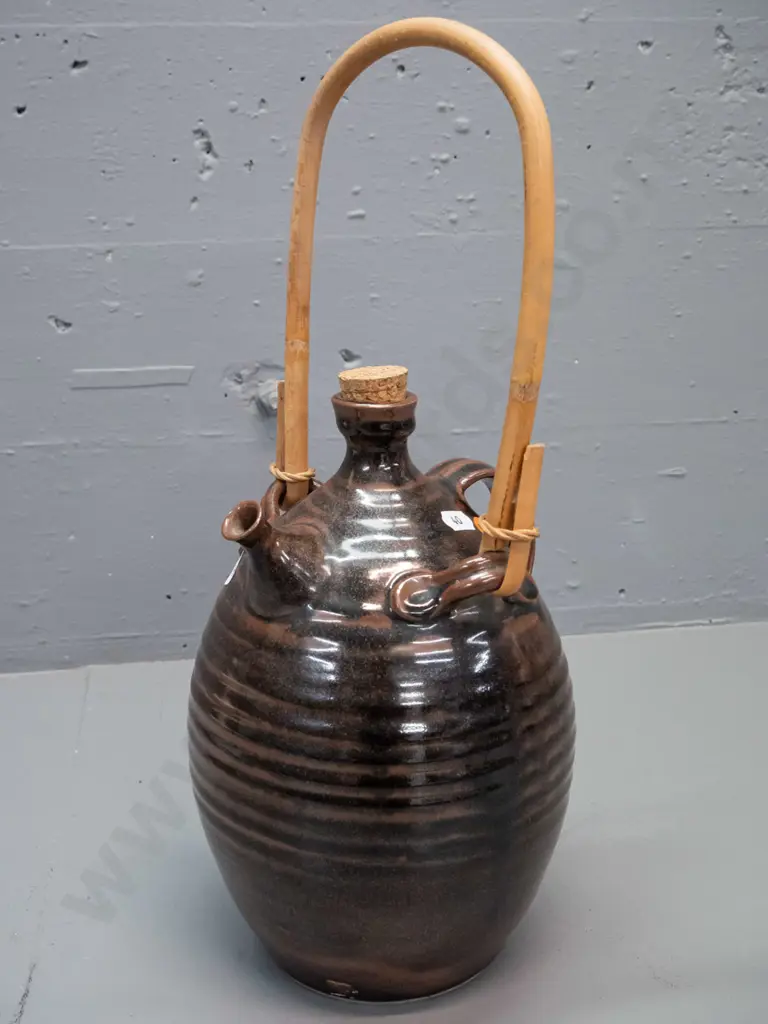 "Waimea Pottery jug with small handle & top cane top handle - Jug H-290, with Handle up H-440 Image 1++