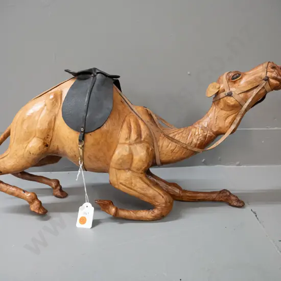 leather covered kneeling camel figure with saddle and bridle - wear to nose H-250 L-550