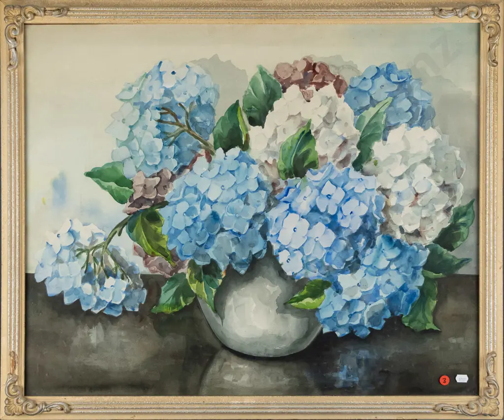 unsigned watercolour - hydrangeas H-540 W-660 Image 1++