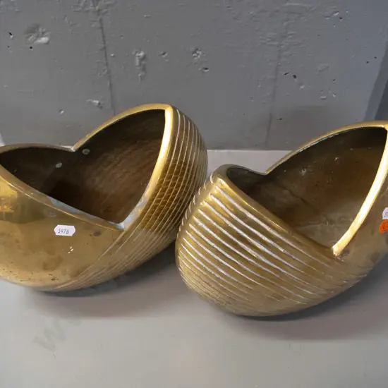 2 Korean brass vases or jardinieres - some discolouration H-210 L-250