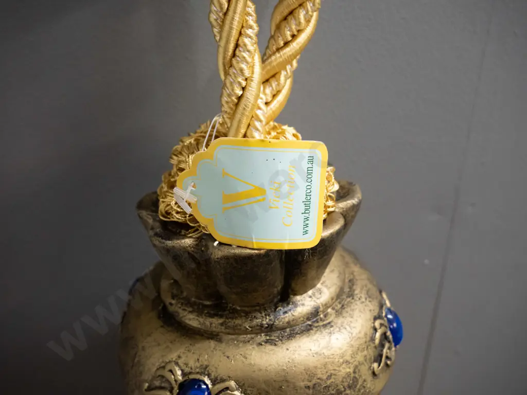 Chinese composite oversize ornamental tie-back with braided gold cord hanger, inset faux jewel decoration, with Butler & Image 1++