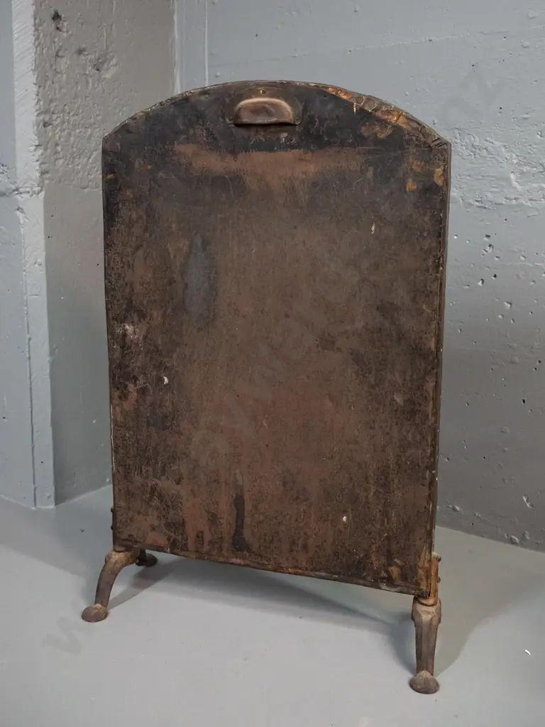 arts & crafts style fire screen - beaten copper over wood, cast metal feet slightly loose H-675 W-430 Image 1++