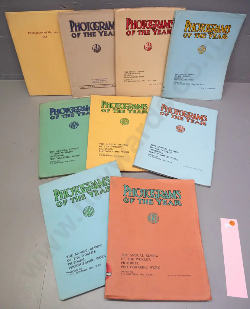 9 vintage issues of "Photograms of the Year" pub. Iliffe & Sons, London - years 1936, 38, 1940 thru 45, and 1954. Image 1++
