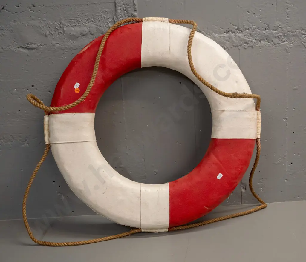 life ring covered in treated canvas with rope edging - some wear & marks D-610 Image 1++