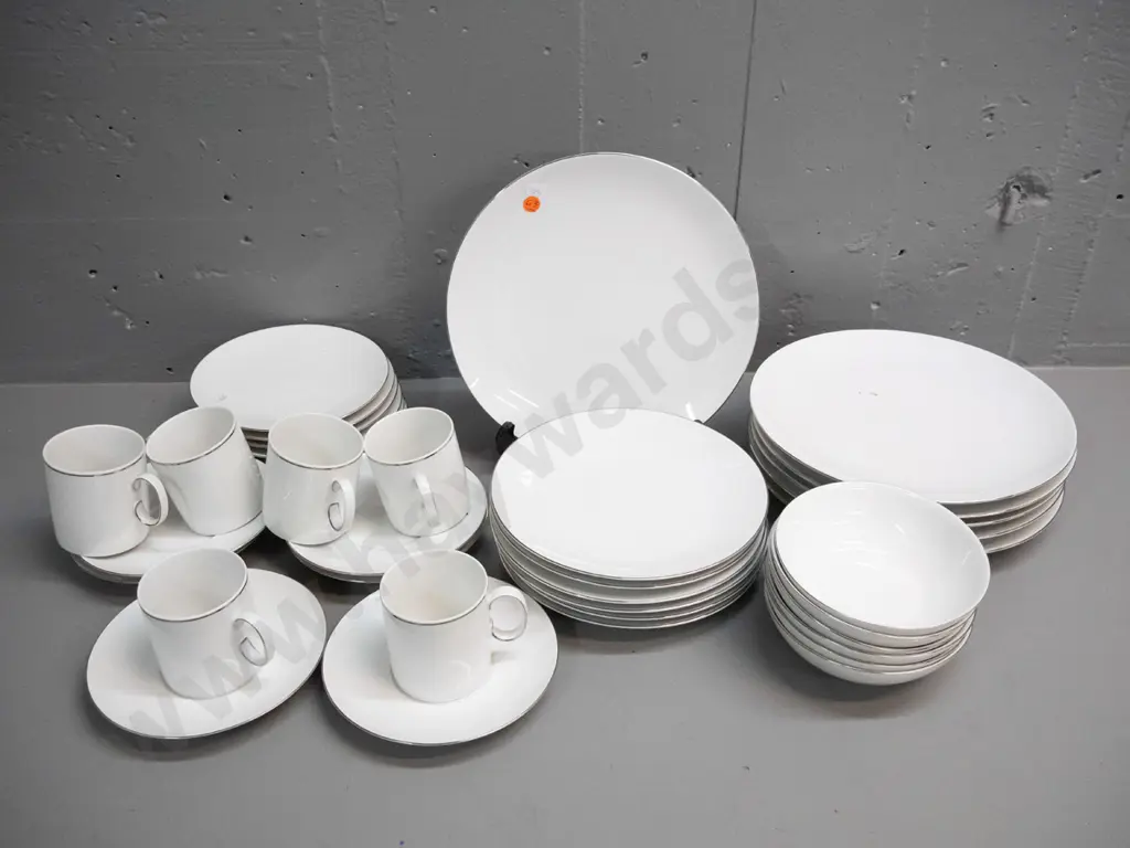Thomas Germany white with silver rim 6-place dinner set - minor staining and slight wear to silver on some. Dinner plate Image 1++
