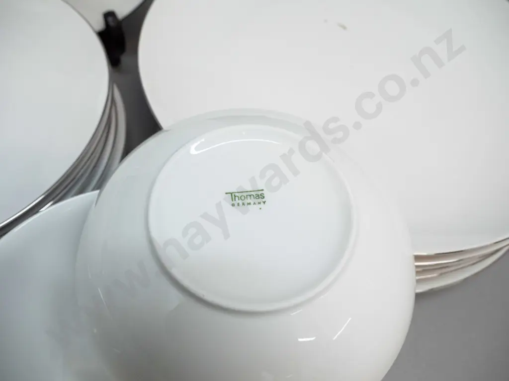 Thomas Germany white with silver rim 6-place dinner set - minor staining and slight wear to silver on some. Dinner plate Image 1++