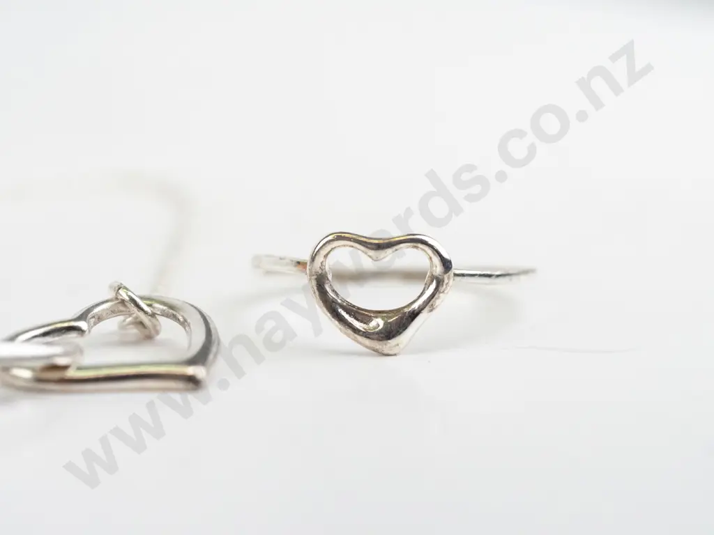 silver heart necklace & silver heart ring both stamped 925 Image 1++