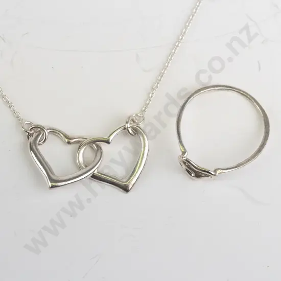 silver heart necklace & silver heart ring both stamped 925