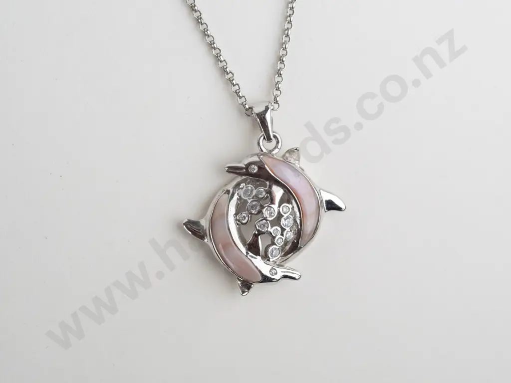 silver dolphin necklace stamped Image 1++