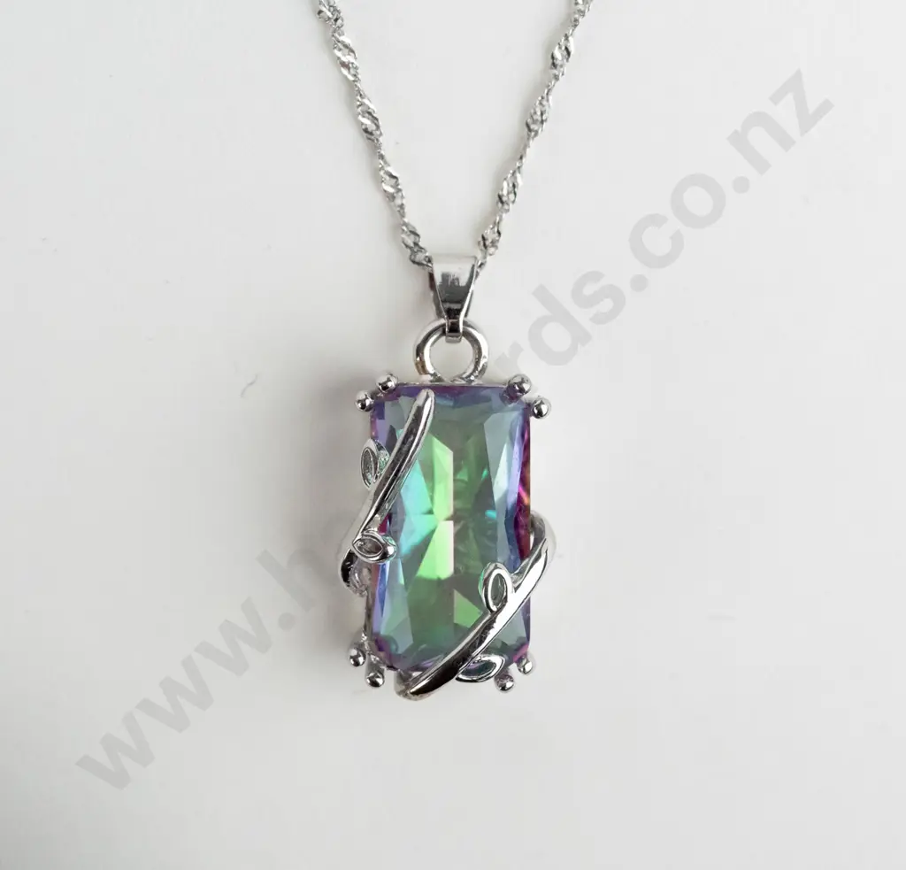 multi coloured stone necklace chain stamped 925 Image 1++