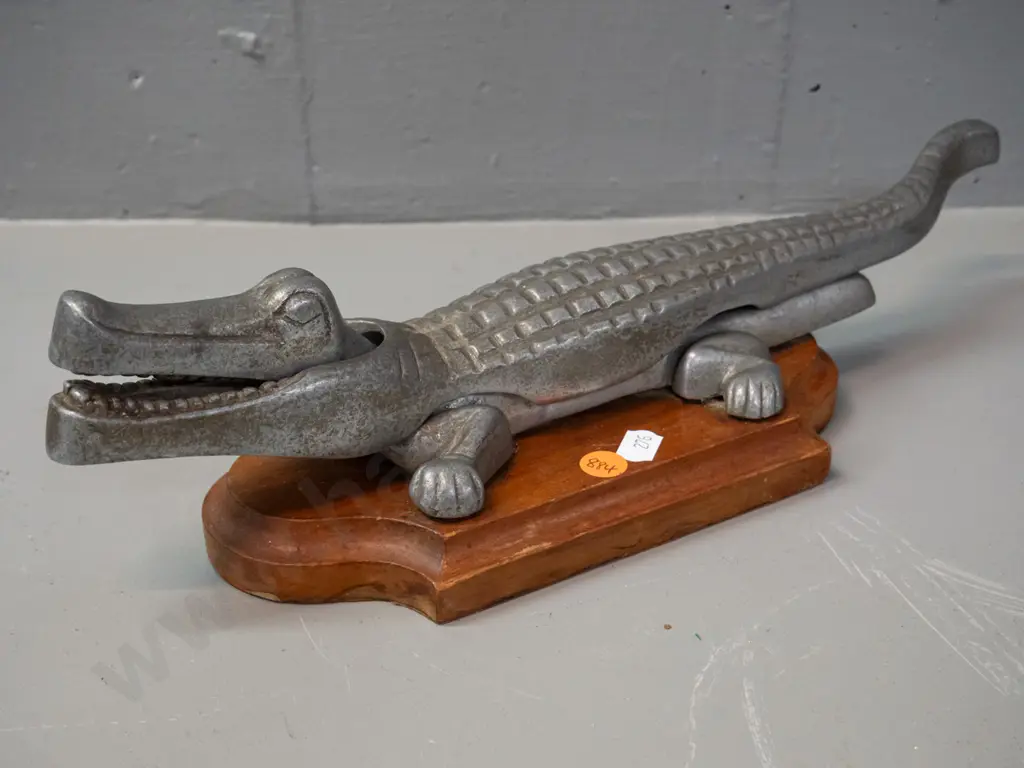 cast metal crocodile nutcracker mounted on wooden base L-360 Base L-225 Image 1++