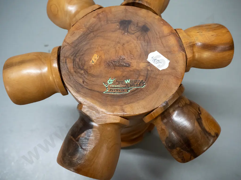 vintage carved Israeli olivewood pipe stand H150 D180 & an unusual vintage lightbulb with star of David shaped filament Image 1++